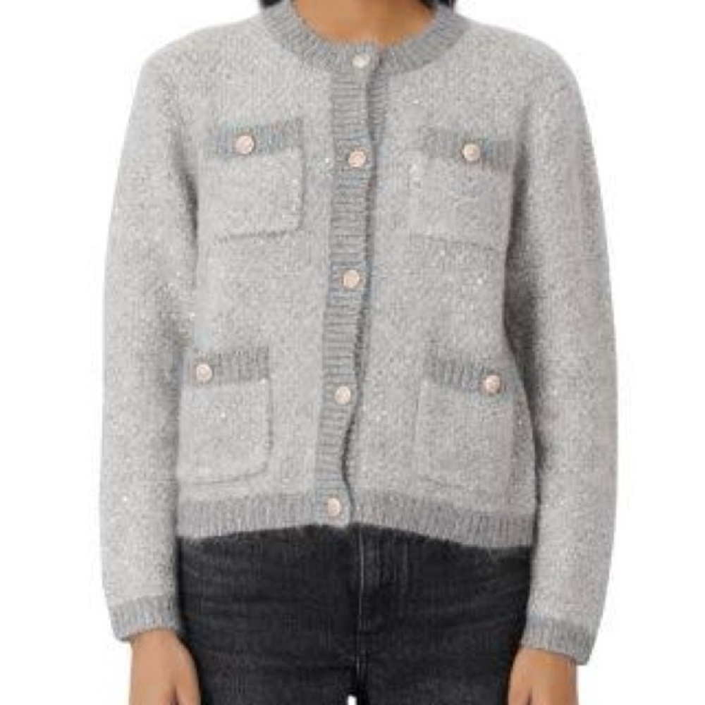 Maje Light Gray Button-Up Pocket Cardigan